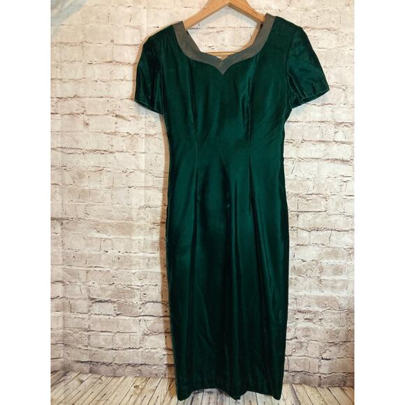 Talbots Midi Dress Womens 4 Petite Emerald Green Velvet Romantic Bow Detail - Picture 1 of 14